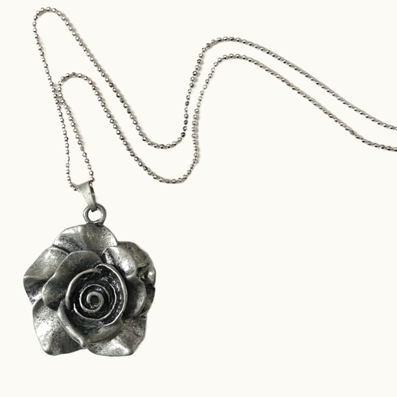 Silver Tone Rose Pendant With Sterling Silver Chain - Picture 4 of 7